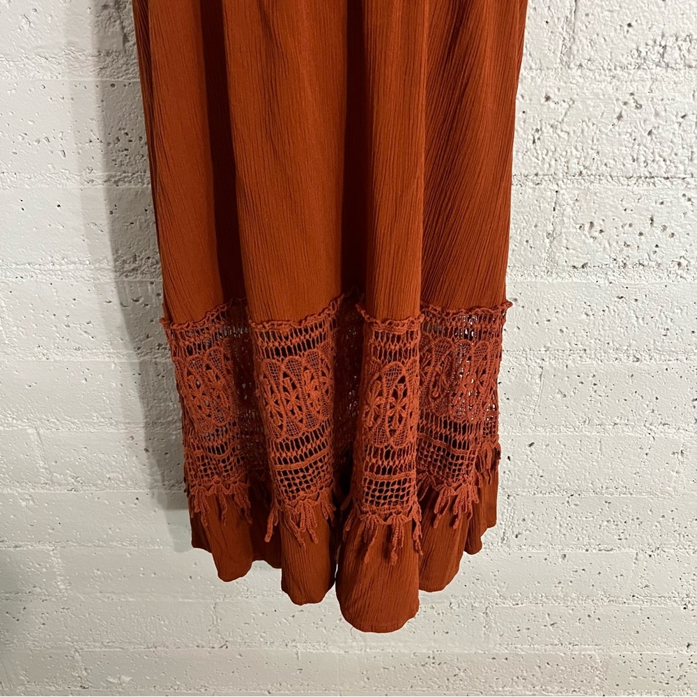 Rue+ Womens Plus Dress 1X Burnt Orange Rayon Midi Strapless Crochet Boho M15 - Picture 3 of 6